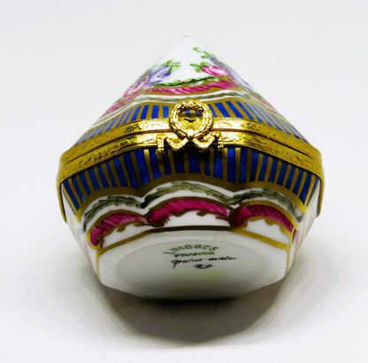 LIMOGES FRANCE BOX- UNUSUAL 8 SIDED FLORAL PYRAMID -SEVRES STYLE- FLOWERS -ROSES