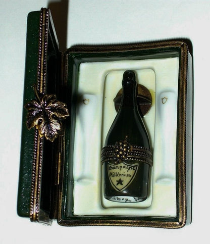 LIMOGES FRANCE 2 BOX SET - CHAMPAGNE CASE - FLUTES &  BOTTLE INSIDE - GRAPE LEAF