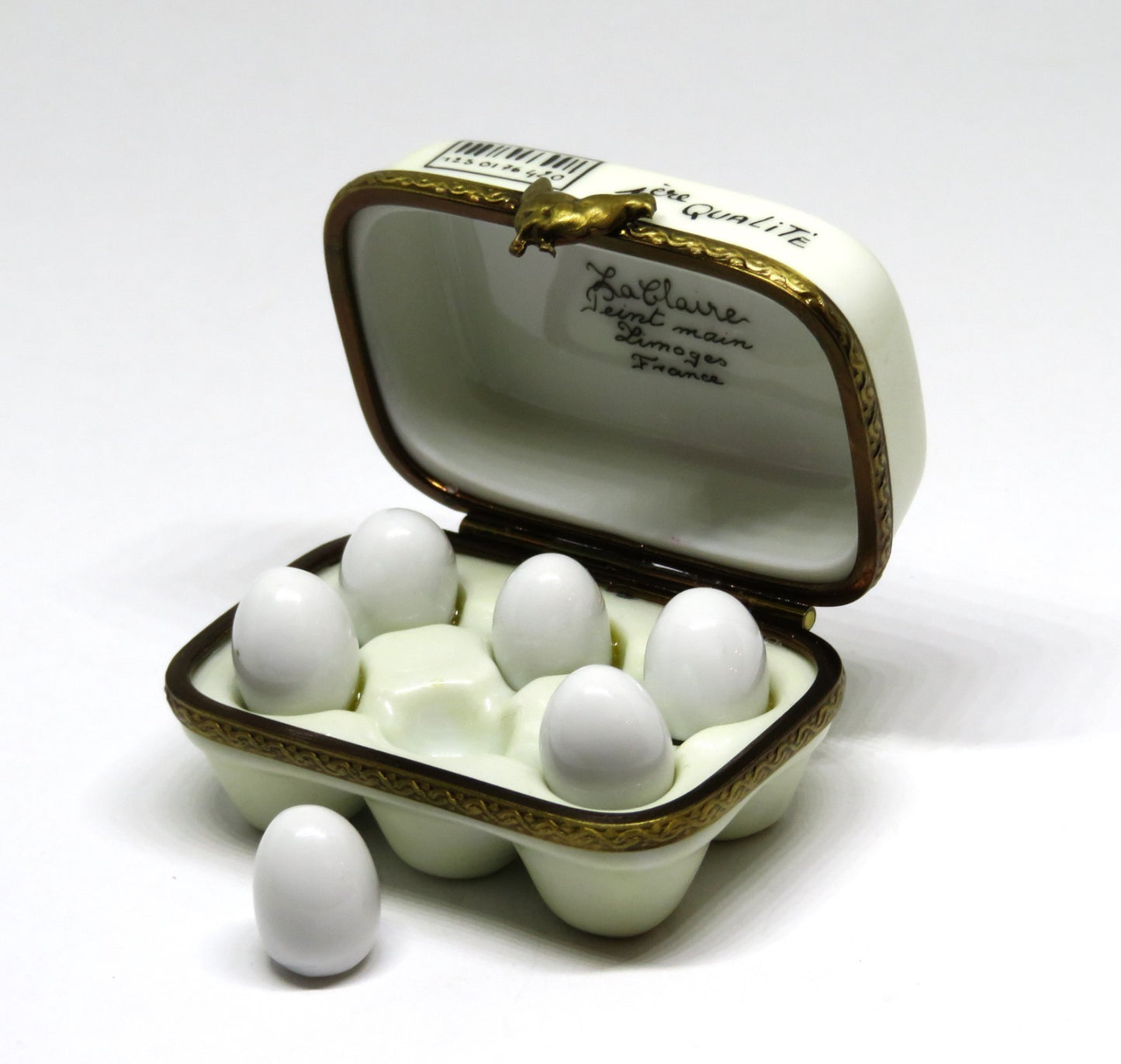 LIMOGES FRANCE BOX - LA CLAIRE - EGG CARTON & SIX ORGANIC EGGS - HENS - CHICKENS