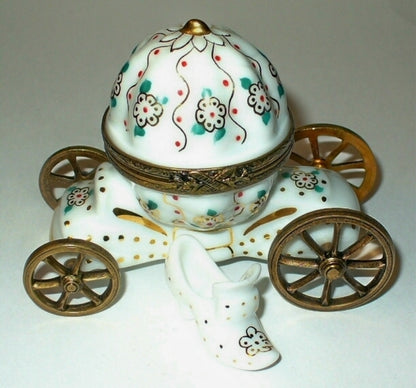 LIMOGES FRANCE BOX - CINDERELLA'S COACH - FLOWERS & SLIPPER - ROYAL CARRIAGE