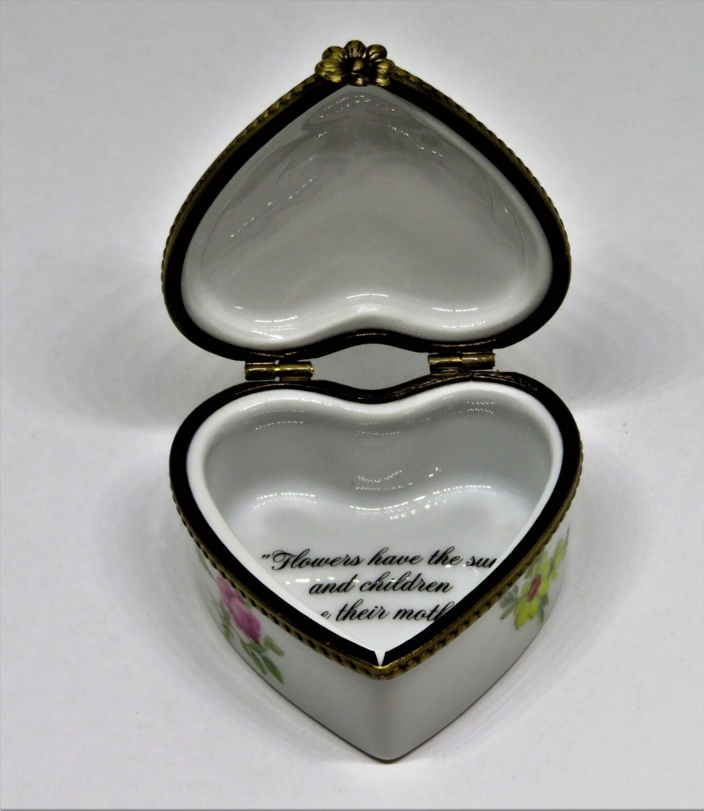 LIMOGES BOX ~ FLORAL HEART ~ "FLOWERS HAVE THE SUN & CHILDREN HAVE THEIR MOTHER"