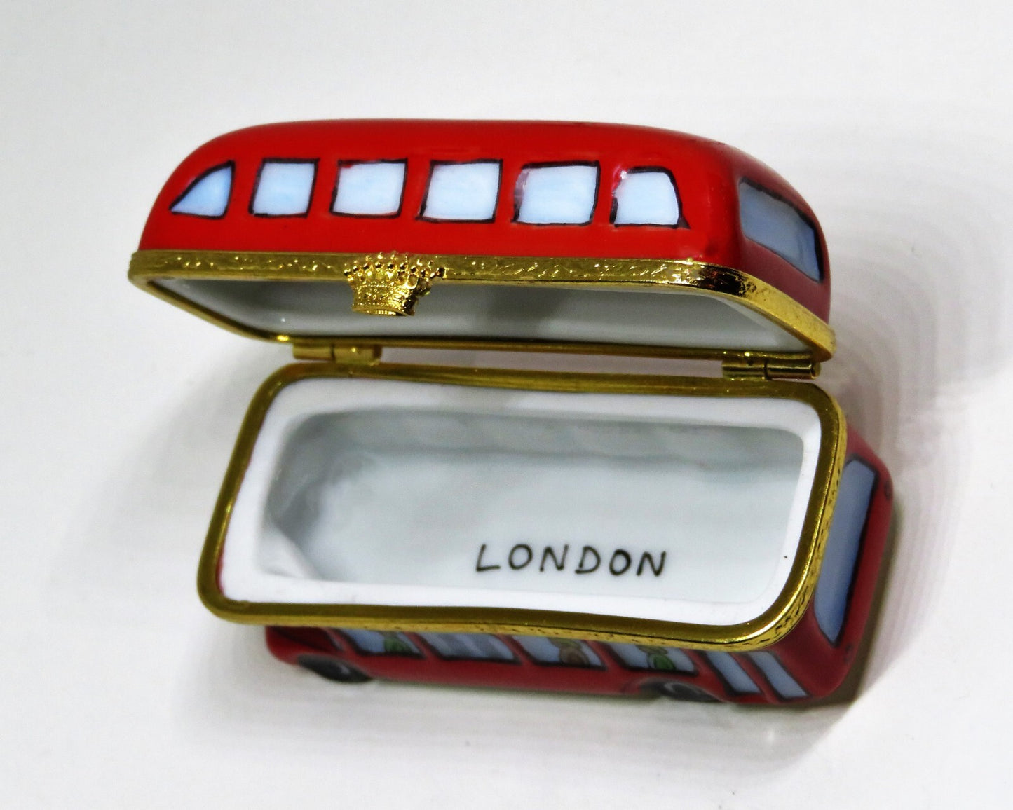 LIMOGES BOX ~ARTORIA~ "LONDON" ~ RED ENGLISH DOUBLE DECKER BUS - CROWN CLASP -LE