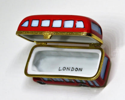 LIMOGES BOX ~ARTORIA~ "LONDON" ~ RED ENGLISH DOUBLE DECKER BUS - CROWN CLASP -LE