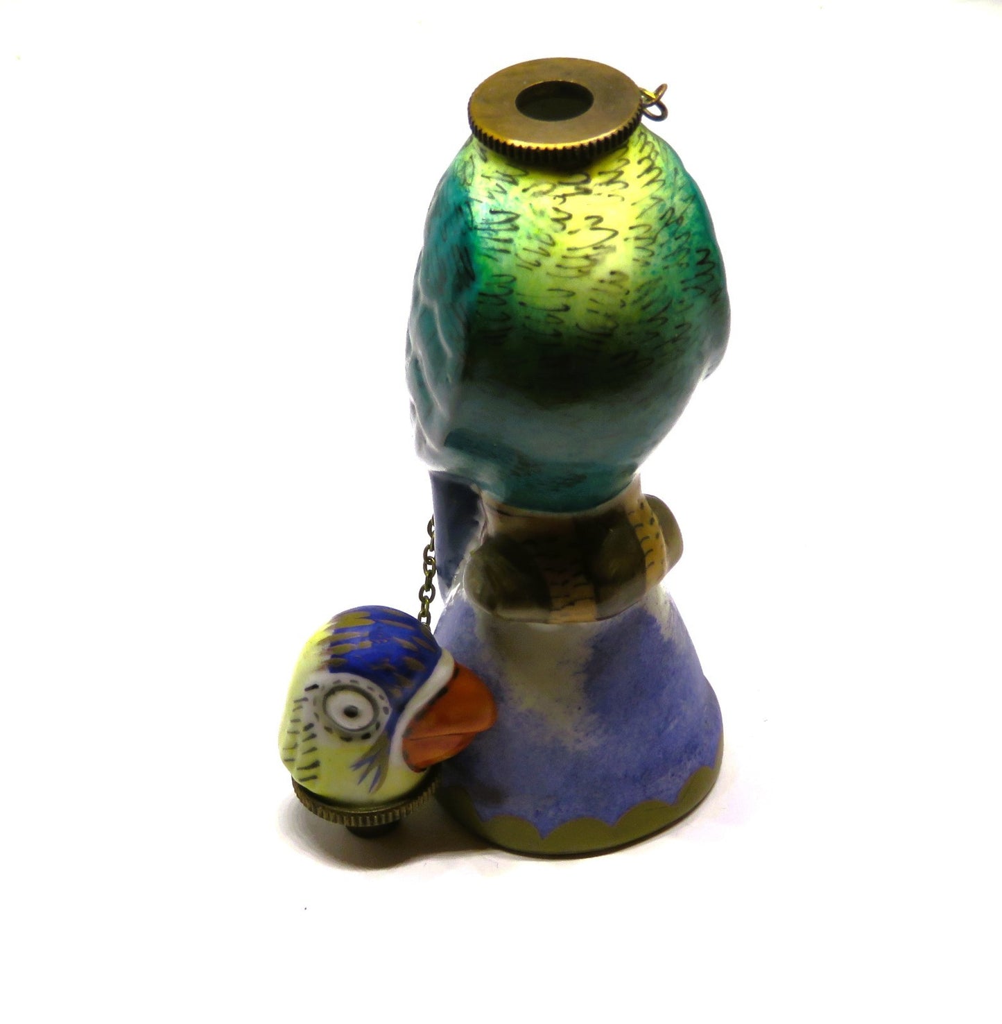 LIMOGES FRANCE BOX ~ LARGE VINTAGE PARROT ON A PERCH ~ PERFUME BOTTLE ~ BIRD