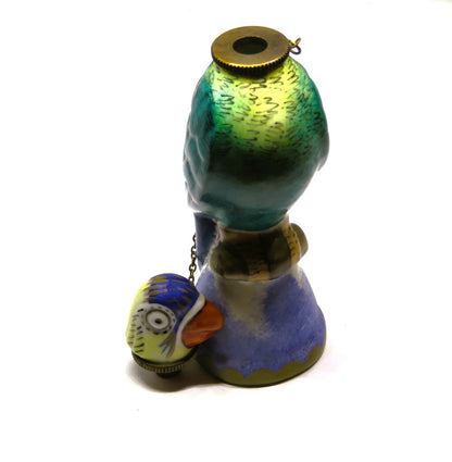 LIMOGES FRANCE BOX ~ LARGE VINTAGE PARROT ON A PERCH ~ PERFUME BOTTLE ~ BIRD
