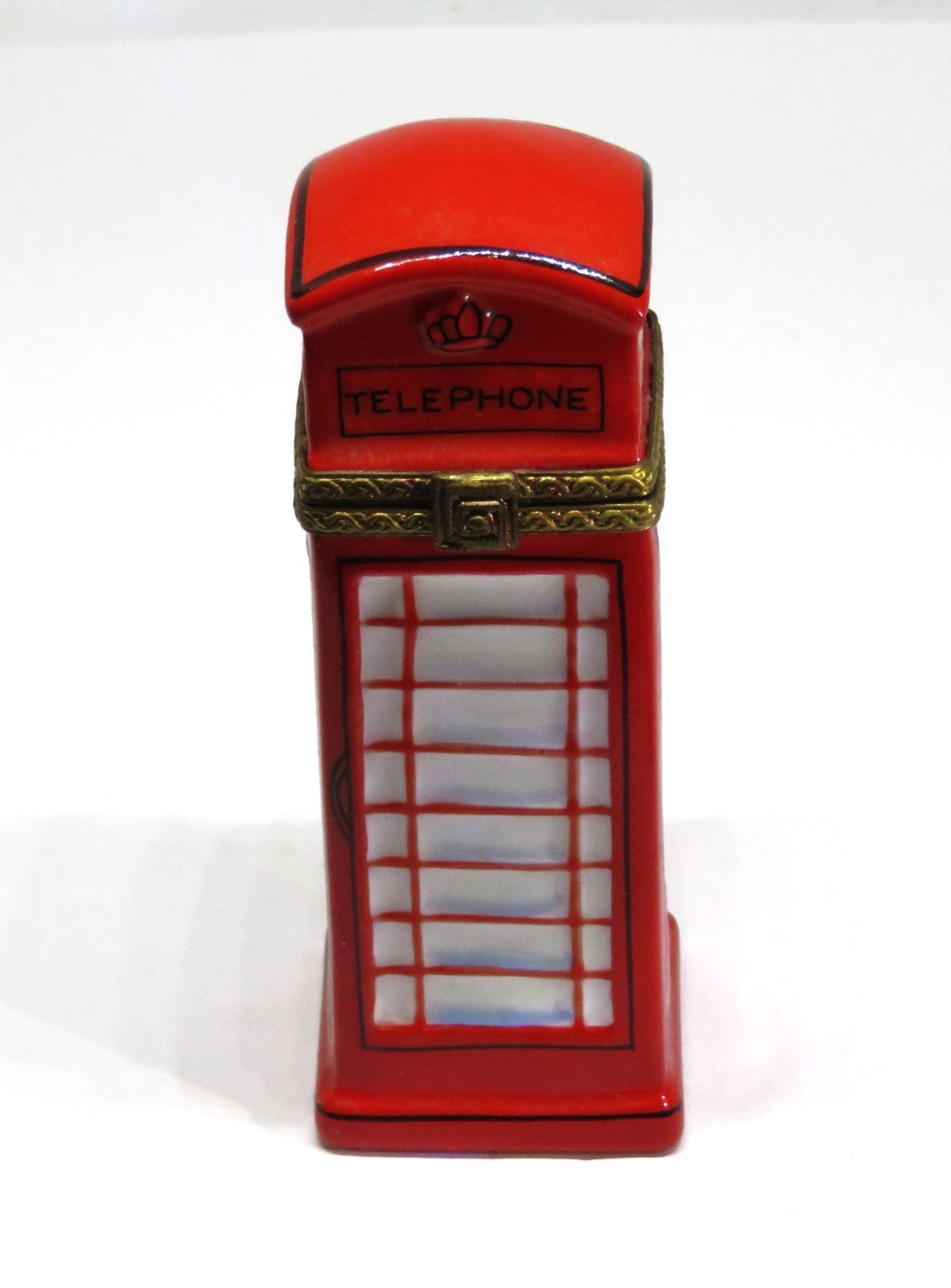LIMOGES BOX ~ RED BRITISH TELEPHONE BOOTH & CROWN ~ PHONE KIOSK ~ LONDON ENGLAND