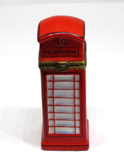 LIMOGES BOX ~ RED BRITISH TELEPHONE BOOTH & CROWN ~ PHONE KIOSK ~ LONDON ENGLAND