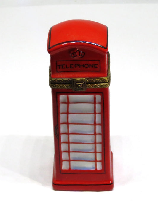 LIMOGES BOX ~ RED BRITISH TELEPHONE BOOTH & CROWN ~ PHONE KIOSK ~ LONDON ENGLAND
