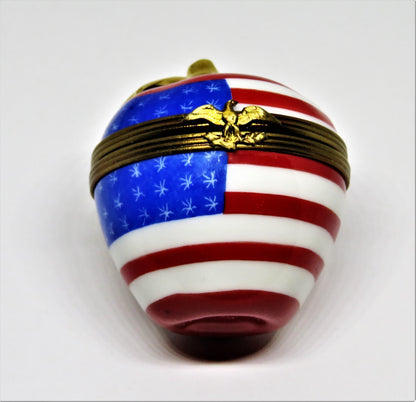 LIMOGES FRANCE BOX~ PATRIOTIC APPLE & UNITED STATES FLAG ~STARS & STRIPES~ EAGLE