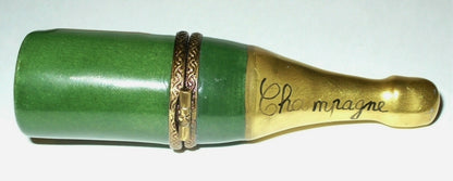 LIMOGES BOX ~ FRENCH CHAMPAGNE BOTTLE 2000 ~ANNIVERSARY~ GR ~WEDDING~ PEINT MAIN