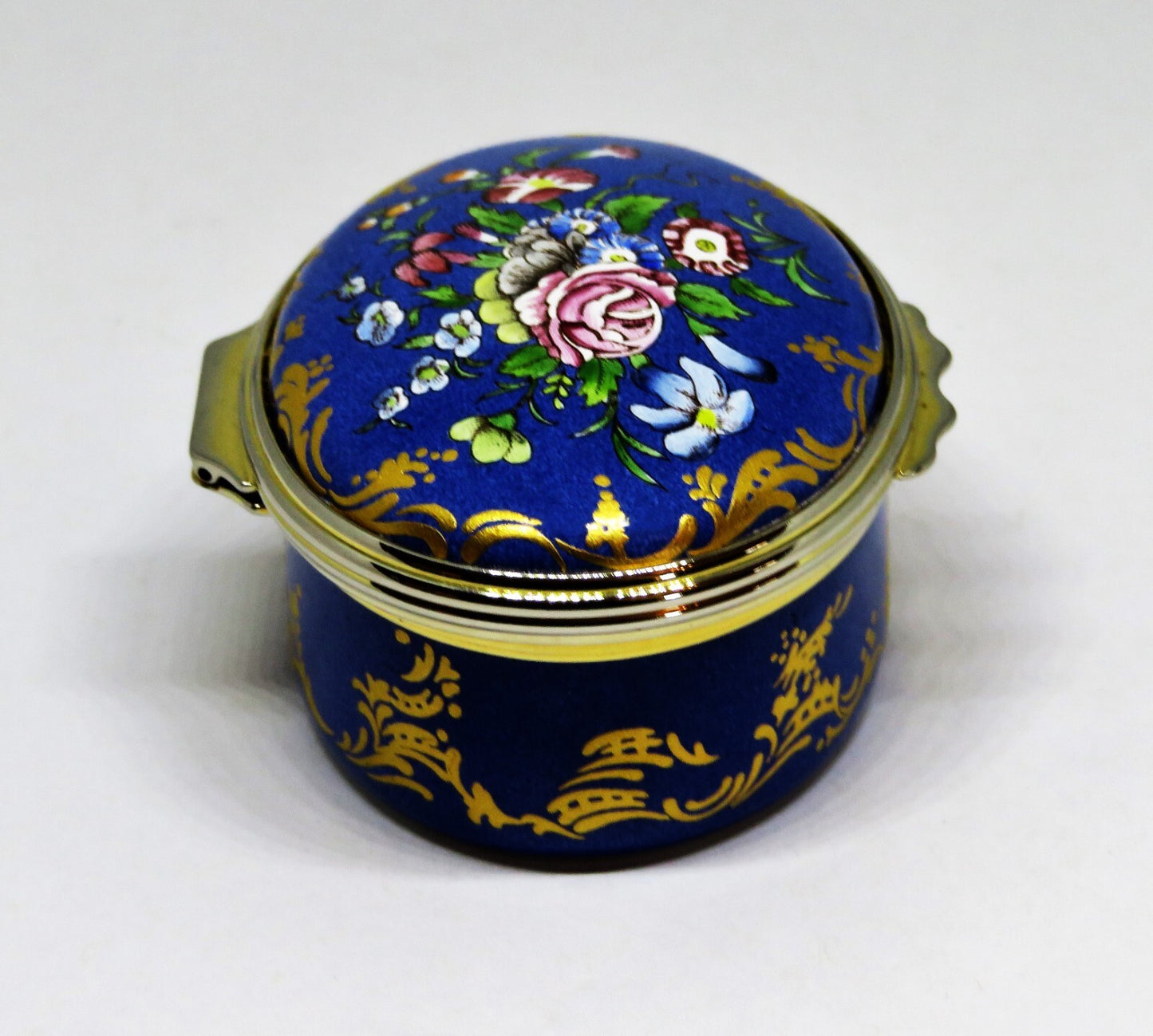 HALCYON DAYS ENGLISH ENAMEL BOX - ANTIQUE LONDON FLORAL - FLOWERS - 18TH CENTURY