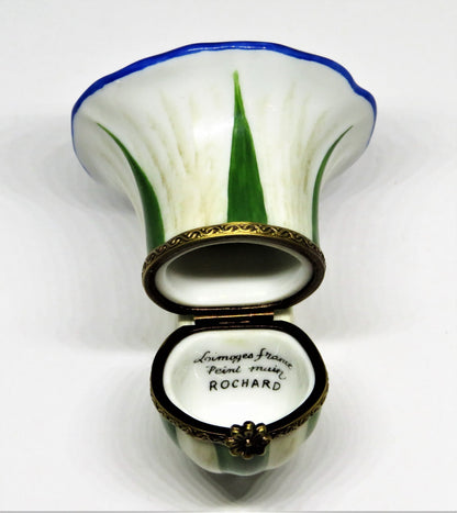 LIMOGES FRANCE BOX - ROCHARD - BLUE MORNING GLORY - STEM & LEAVES - FLOWERS