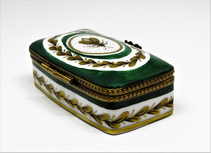 LIMOGES FRANCE STAMP BOX - ROCHARD - GOLD NAPOLEONIC BEE & LAUREL