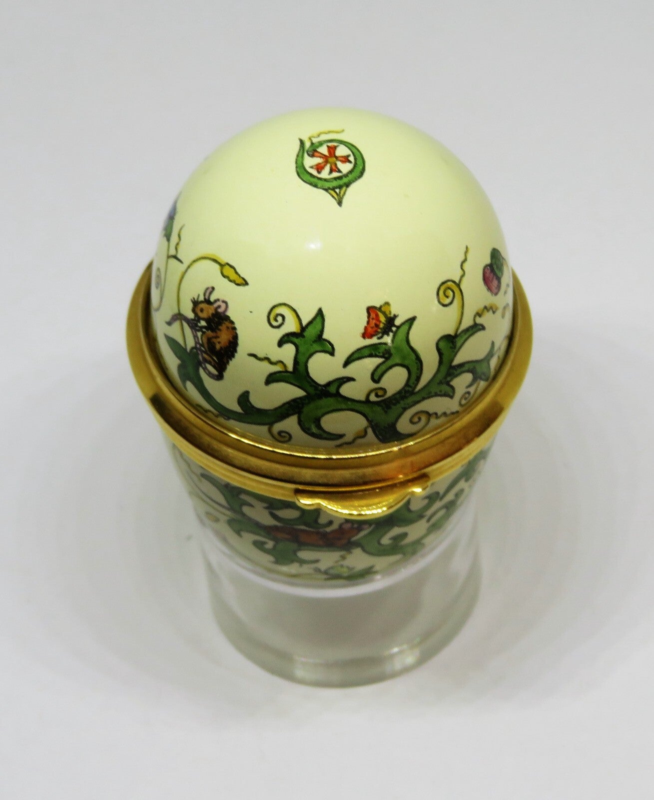 STAFFORDSHIRE ENGLISH ENAMEL BOX - VINTAGE EGG - MICE - BUTTERFLY - DRAGONFLY