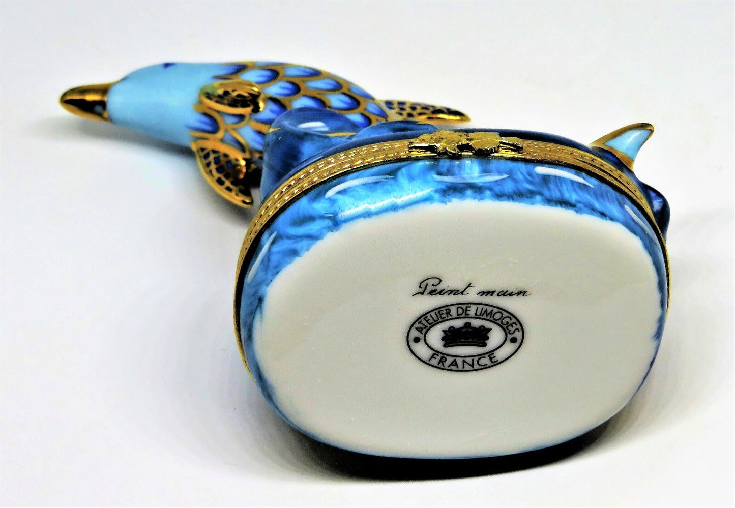 LIMOGES FRANCE BOX - FISHNET DOLPHIN RIDING A WAVE - FISH NET STYLE - MIB
