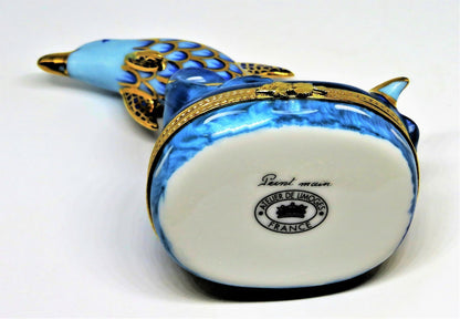 LIMOGES FRANCE BOX - FISHNET DOLPHIN RIDING A WAVE - FISH NET STYLE - MIB
