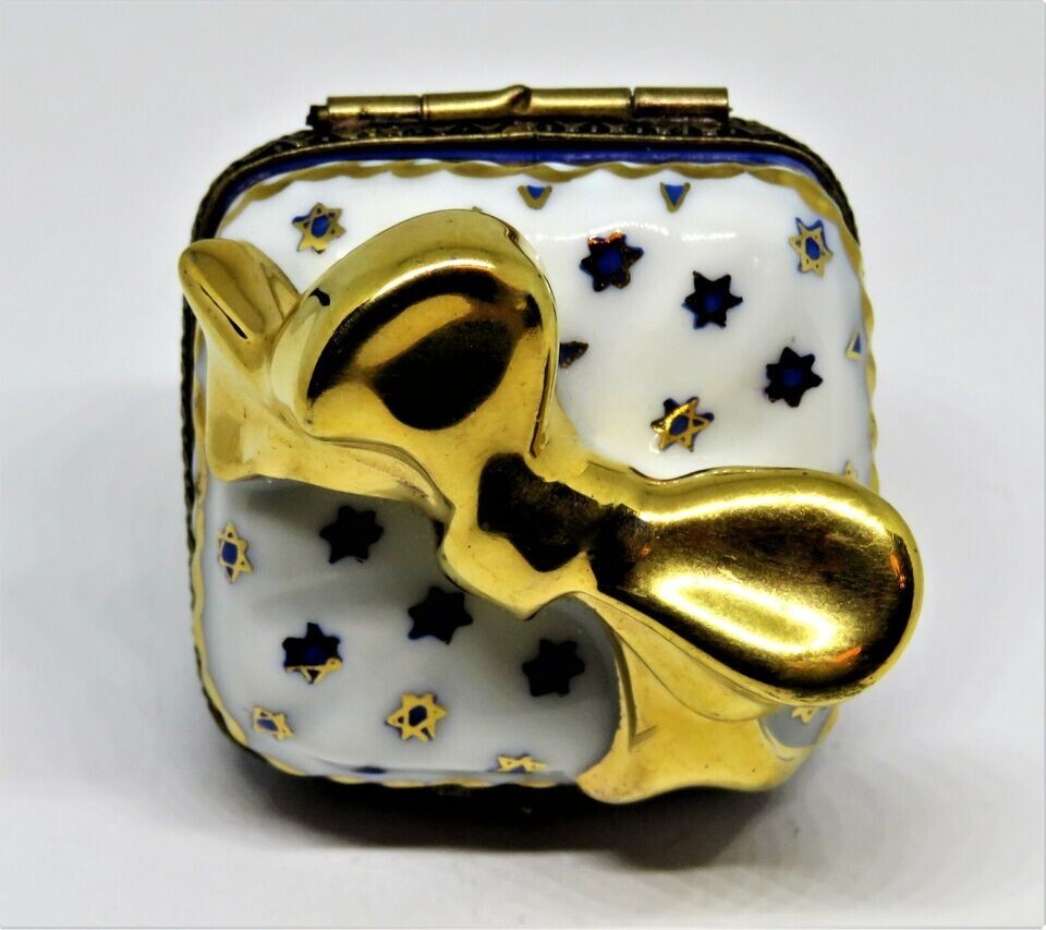 LIMOGES FRANCE BOX ~ JUDAICA GIFT BOX & GOLD BOW ~ HANUKKAH ~ JEWISH STAR