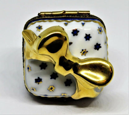 LIMOGES FRANCE BOX ~ JUDAICA GIFT BOX & GOLD BOW ~ HANUKKAH ~ JEWISH STAR