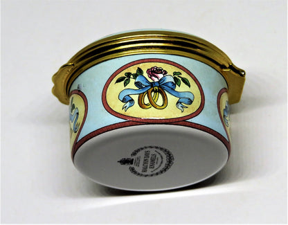 HALCYON DAYS ENAMEL BOX - "HAPPINESS ON YOUR WEDDING DAY" - ROSES & DOVES - MIB