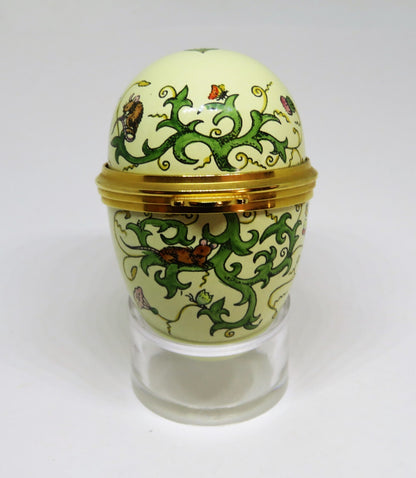 STAFFORDSHIRE ENGLISH ENAMEL BOX - VINTAGE EGG - MICE - BUTTERFLY - DRAGONFLY