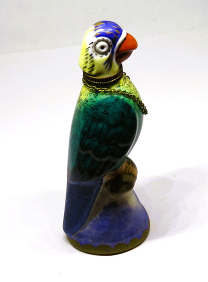LIMOGES FRANCE BOX ~ LARGE VINTAGE PARROT ON A PERCH ~ PERFUME BOTTLE ~ BIRD