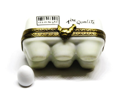 LIMOGES FRANCE BOX - LA CLAIRE - EGG CARTON & SIX ORGANIC EGGS - HENS - CHICKENS