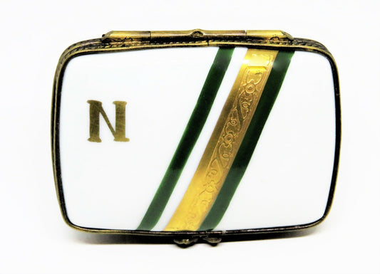 LIMOGES FRANCE BOX - NORDSTROM RECTANGLE - "N" - GOLD INCRUSTATION