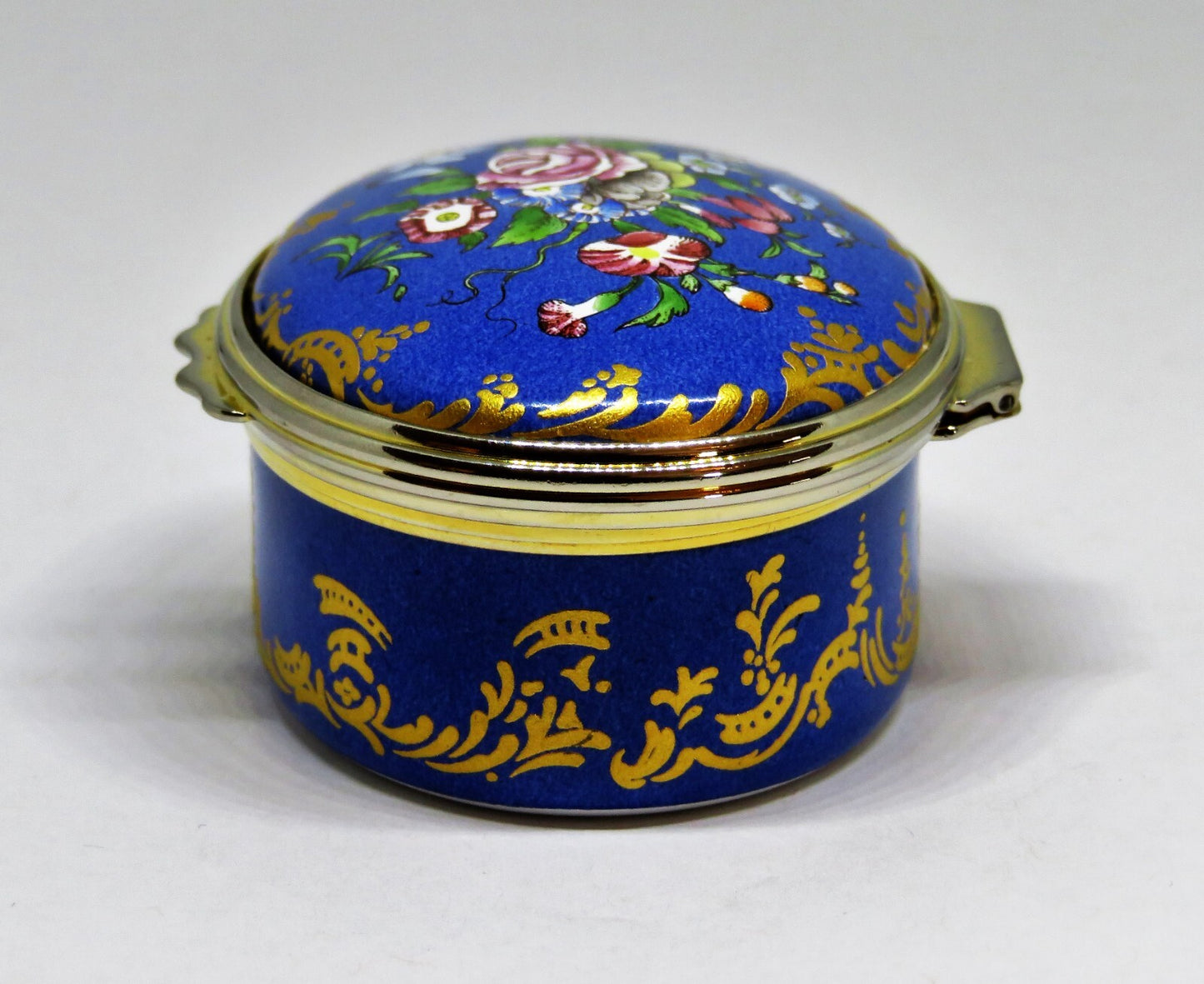HALCYON DAYS ENGLISH ENAMEL BOX - ANTIQUE LONDON FLORAL - FLOWERS - 18TH CENTURY