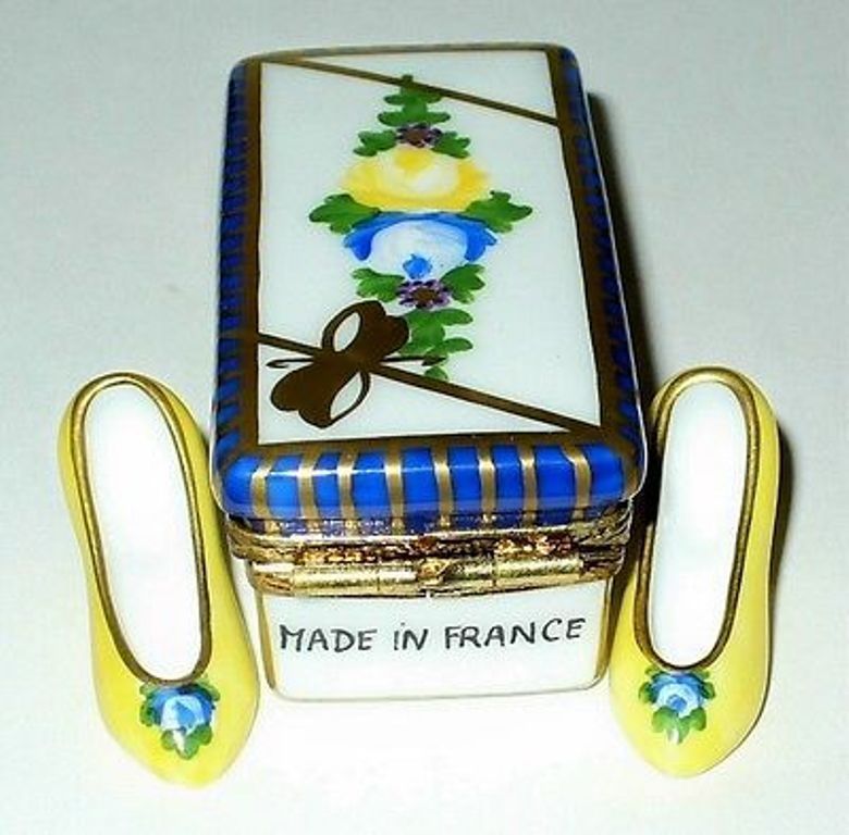 LIMOGES FRANCE BOX- SEVRES FLORAL SHOE BOX & HIGH HEELED SHOES - ROSES - FLOWERS