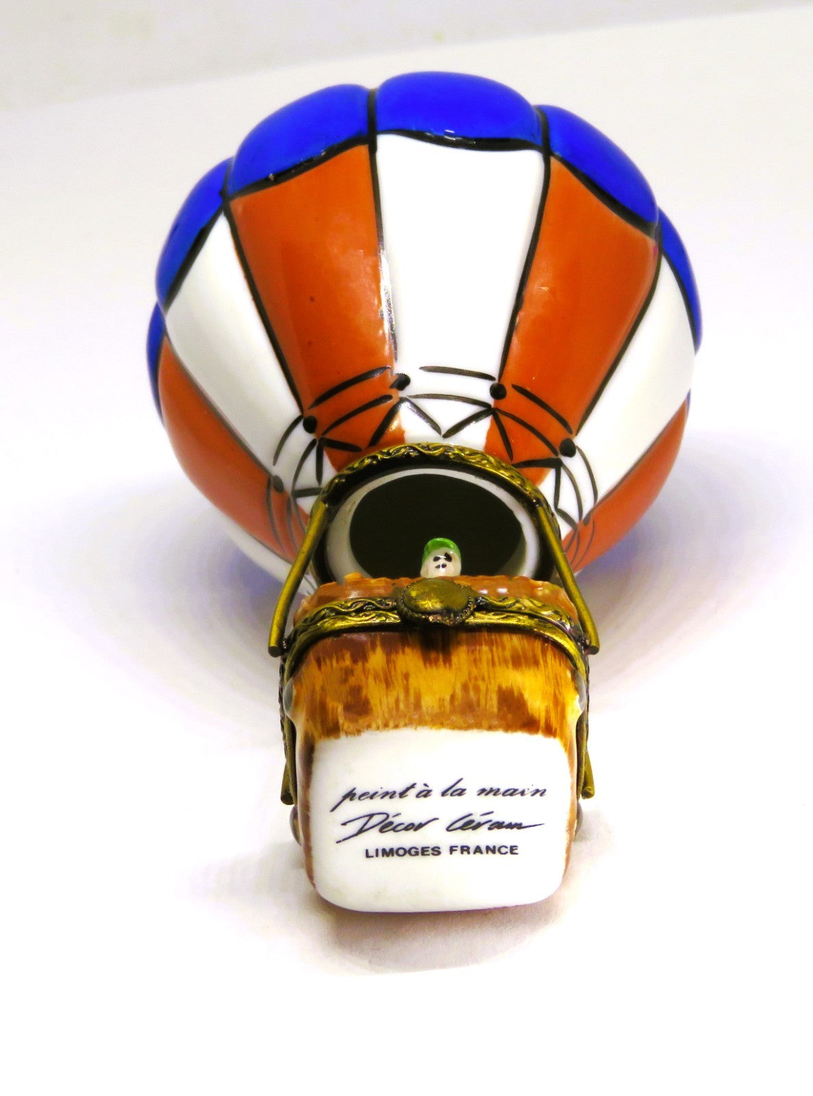 LIMOGES FRANCE BOX- 2 PIECE ATTACHED HOT AIR BALLOON - WICKER BASKET - PASSENGER