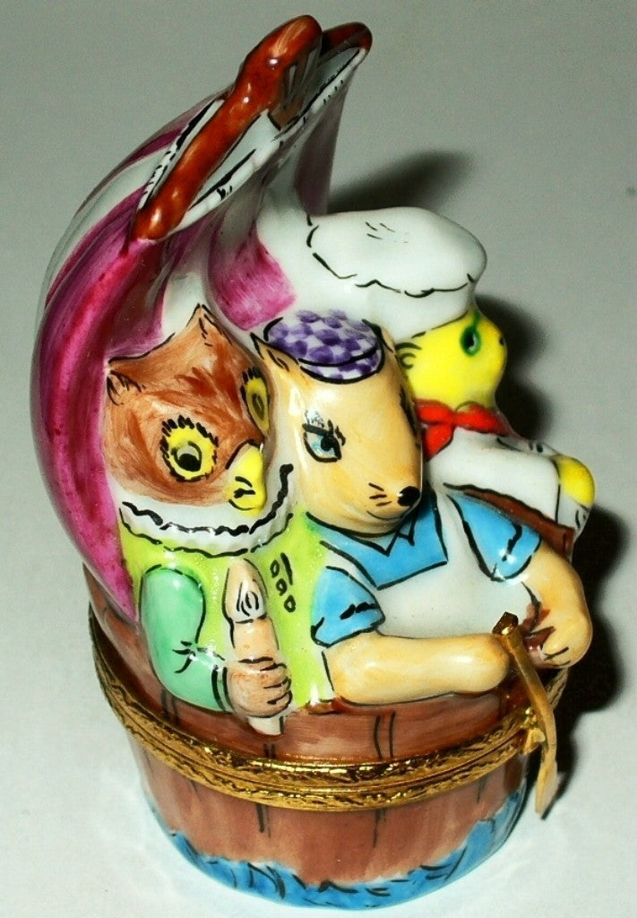 LIMOGES BOX - ARTORIA - THREE MEN IN A TUB - FOX & OWL & SHEEP - NURSERY RHYMES
