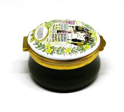 CRUMMLES ENGLISH ENAMEL BOX - HARRODS DEPARTMENT STORE C. 1851 - LONDON ENGLAND