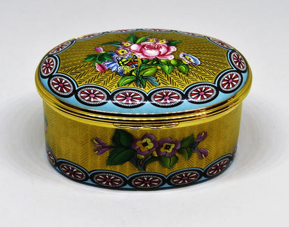 HALCYON DAYS ENGLISH ENAMEL BOX - GOLD PARIS SNUFF BOX - CIRCA 1750 - FLOWERS