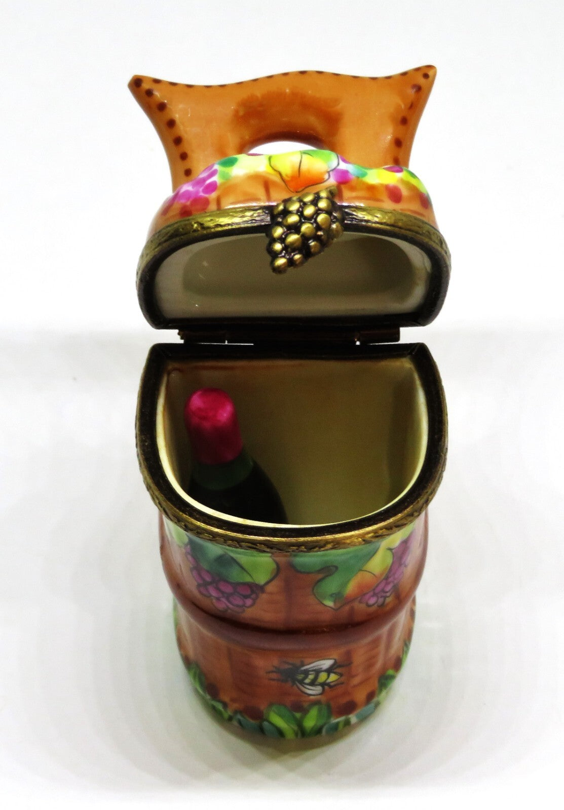 LIMOGES BOX - HARVEST GRAPE BASKET & BEE - REMOVABLE WINE BOTTLE - GUMP'S - RAP