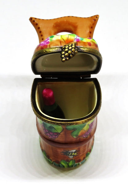 LIMOGES BOX - HARVEST GRAPE BASKET & BEE - REMOVABLE WINE BOTTLE - GUMP'S - RAP