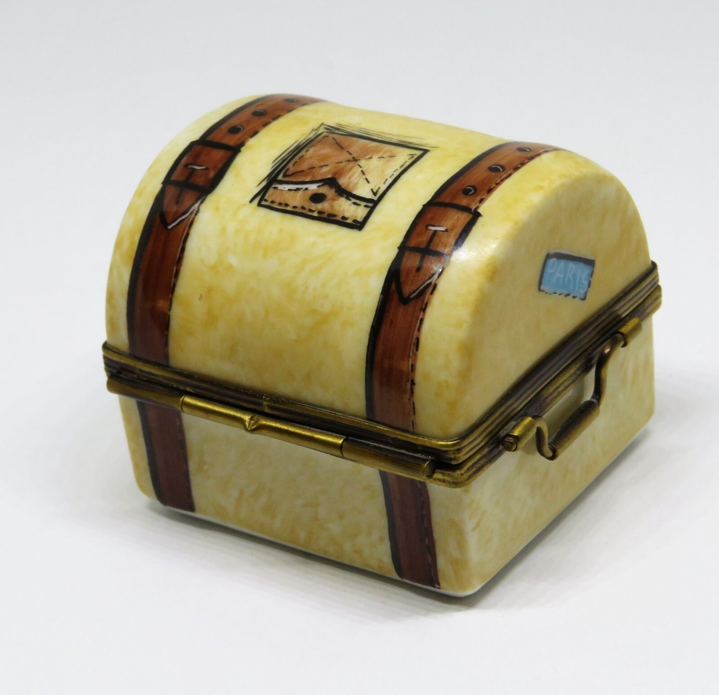 LIMOGES BOX - ROCHARD - STEAMER TRUNK & PADLOCK  - LUGGAGE - NEW YORK & PARIS