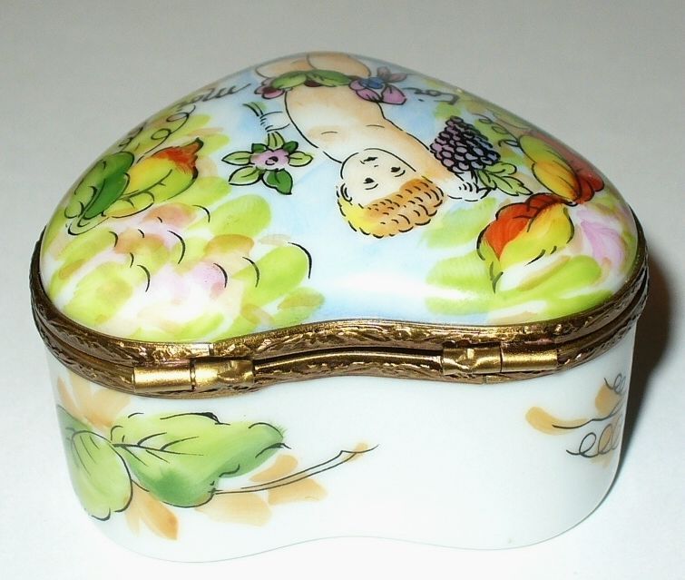 LIMOGES BOX - CUPID HEART - FLOWERS & GRAPES - "YOU & ME" - LOVE - ANNIVERSARY