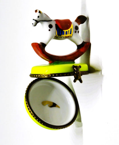 LIMOGES FRANCE BOX ~ TOY ROCKING HORSE ~ TEDDY BEAR CLASP ~ PEINT MAIN