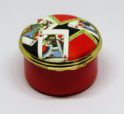 HALCYON DAYS ENGLISH ENAMEL BOX - TIFFANY - PLAYING CARDS - KING & QUEEN & JACK