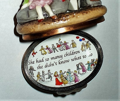 HALCYON DAYS ENAMEL BOX - OLD WOMAN LIVED IN A SHOE BONBONNIERE - NURSERY RHYMES
