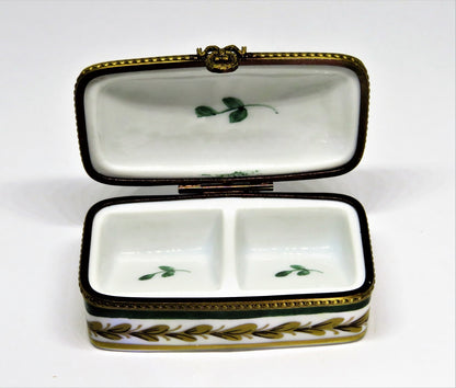LIMOGES FRANCE STAMP BOX - ROCHARD - GOLD NAPOLEONIC BEE & LAUREL