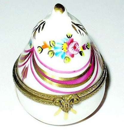 LIMOGES BOX ~ FLORAL PEAR & PERFUME BOTTLE ~ DAISY & ROSE & RIBBON ~ PEINT MAIN