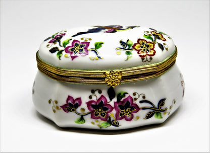 LIMOGES BOX- LE TALLEC -VINTAGE CASKET- BAYEUX - BIRD & FLOWERS & BUTTERFLY 1967