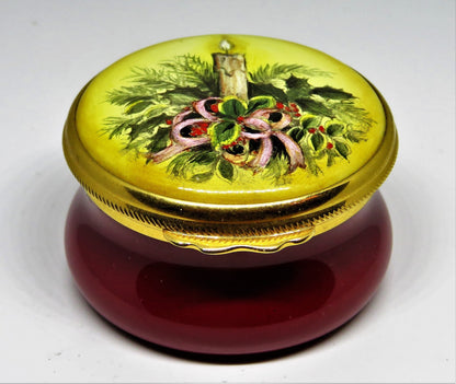 HOUSE OF ASHLEY - ENGLISH ENAMEL BOX - CANDLE & HOLLY - CHRISTMAS 1995 - MIB