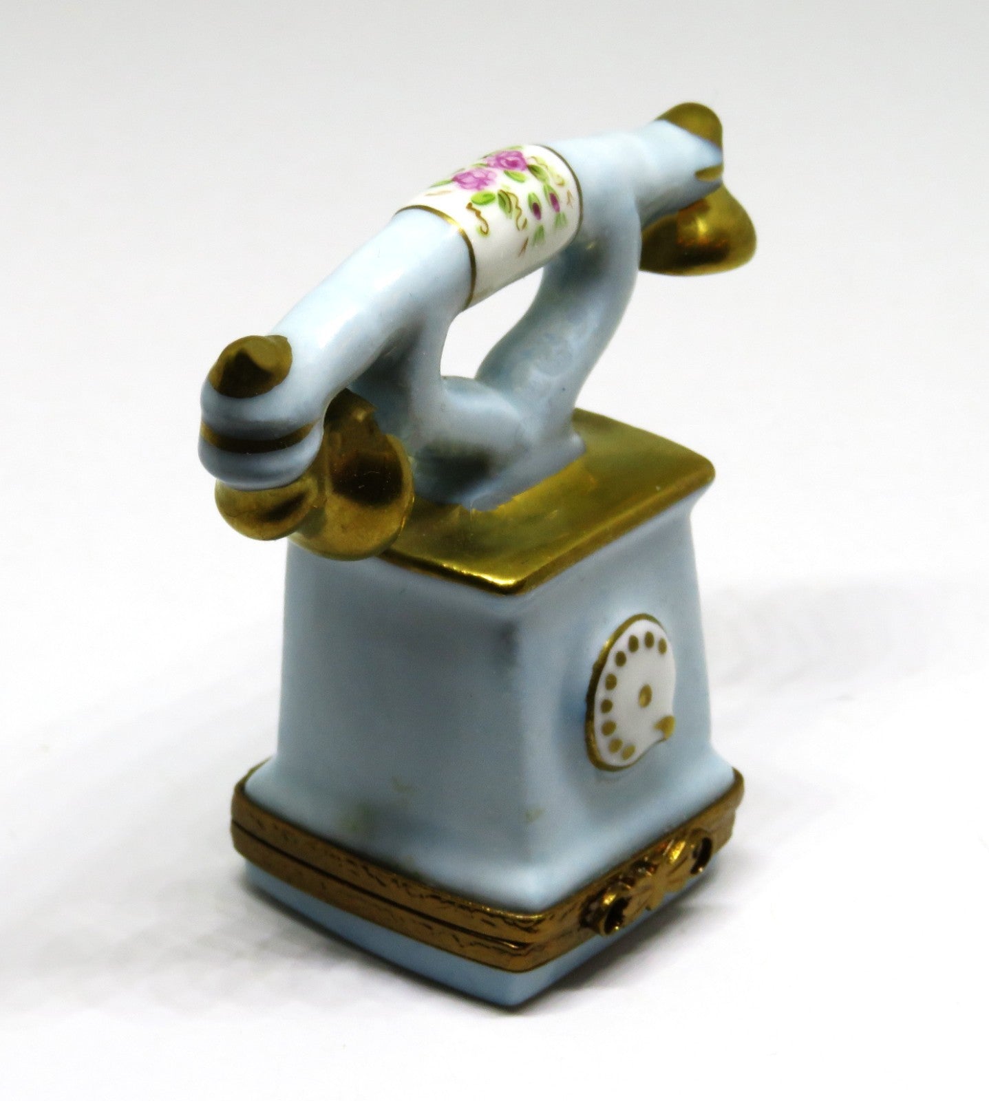 LIMOGES FRANCE BOX - ANTIQUE FRENCH CRADLE TELEPHONE - ROTARY DIAL - PINK ROSES