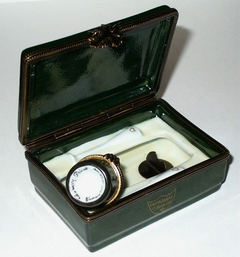 LIMOGES FRANCE 2 BOX SET - CHAMPAGNE CASE - FLUTES &  BOTTLE INSIDE - GRAPE LEAF