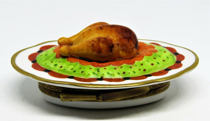 LIMOGES FRANCE BOX - PARRY-VIEILLE - THANKSGIVING - TURKEY ON A PLATTER & KNIFE
