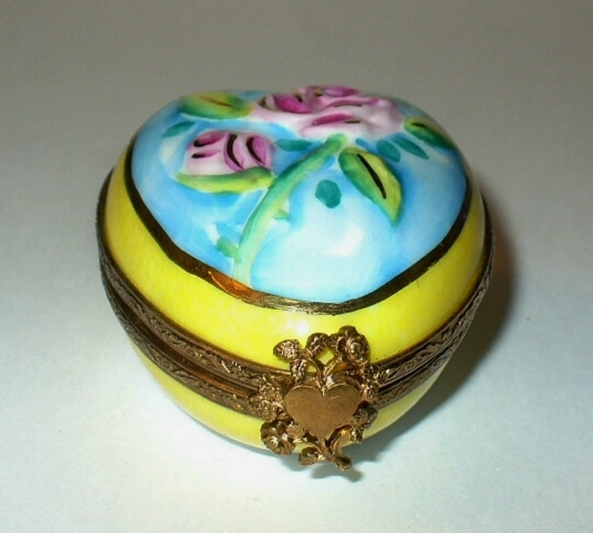 LIMOGES FRANCE BOX ~ FLORAL HEART ~ 3D FLOWERS ~ PINK ROSES ~ ANNIVERSARY