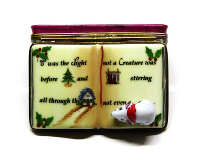 LIMOGES FRANCE BOX - ROCHARD - "TWAS THE NIGHT BEFORE CHRISTMAS" BOOK & 3D MOUSE