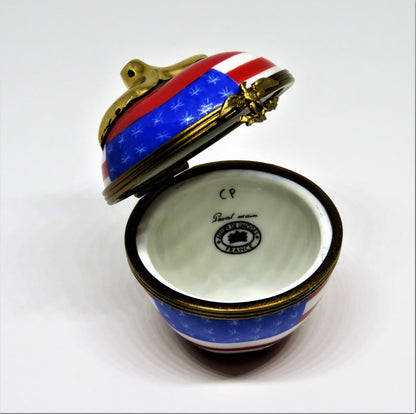 LIMOGES FRANCE BOX~ PATRIOTIC APPLE & UNITED STATES FLAG ~STARS & STRIPES~ EAGLE